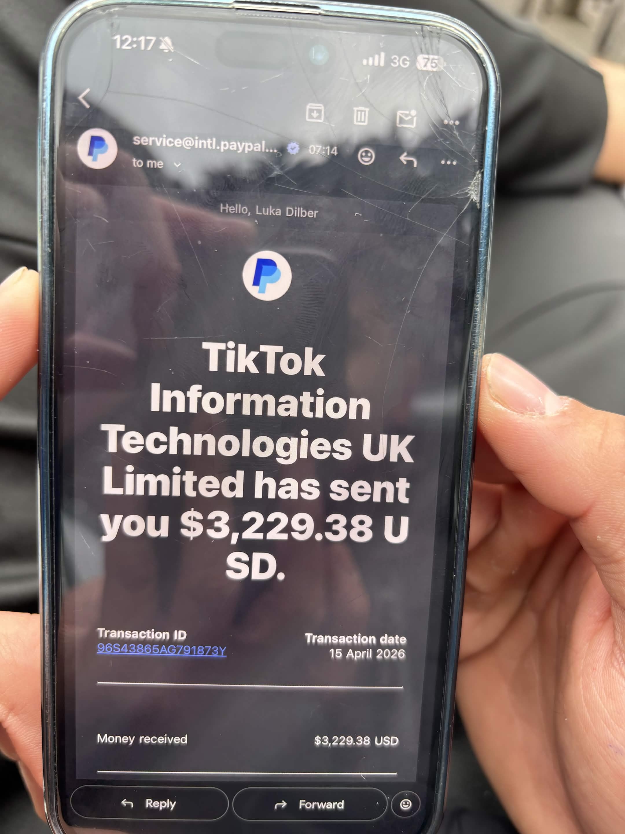 TikTok Creator payout $3,229